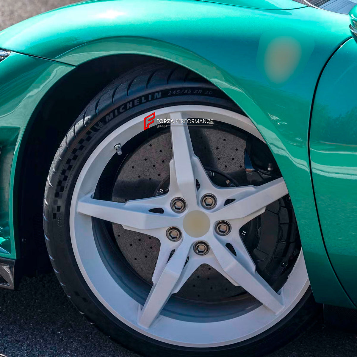 We manufacture premium quality forged wheels rims for Ferrari 296 GTB 2022+ in any design, size, color.

WHEEL SIZE:

Front: 20 x 9 ET 44.7
Rear: 20 x 11 ET 38.5
PCD: 5 x 114.3
CB: 67.1
Finish: Satin Bronze
Material: 6061-T6 Forged Aluminum
THIS WHEEL DESIGN CAN BE CUSTOM-MADE FOR YOUR CAR IN ANY SIZE AND COLOR OPTIONS
Available in monoblock, 2-piece, 3-piece, duoblock, beadlock
3D wheel renderings are provided according to the exact dimensions and specifications requested by the client, ensuring proper fit