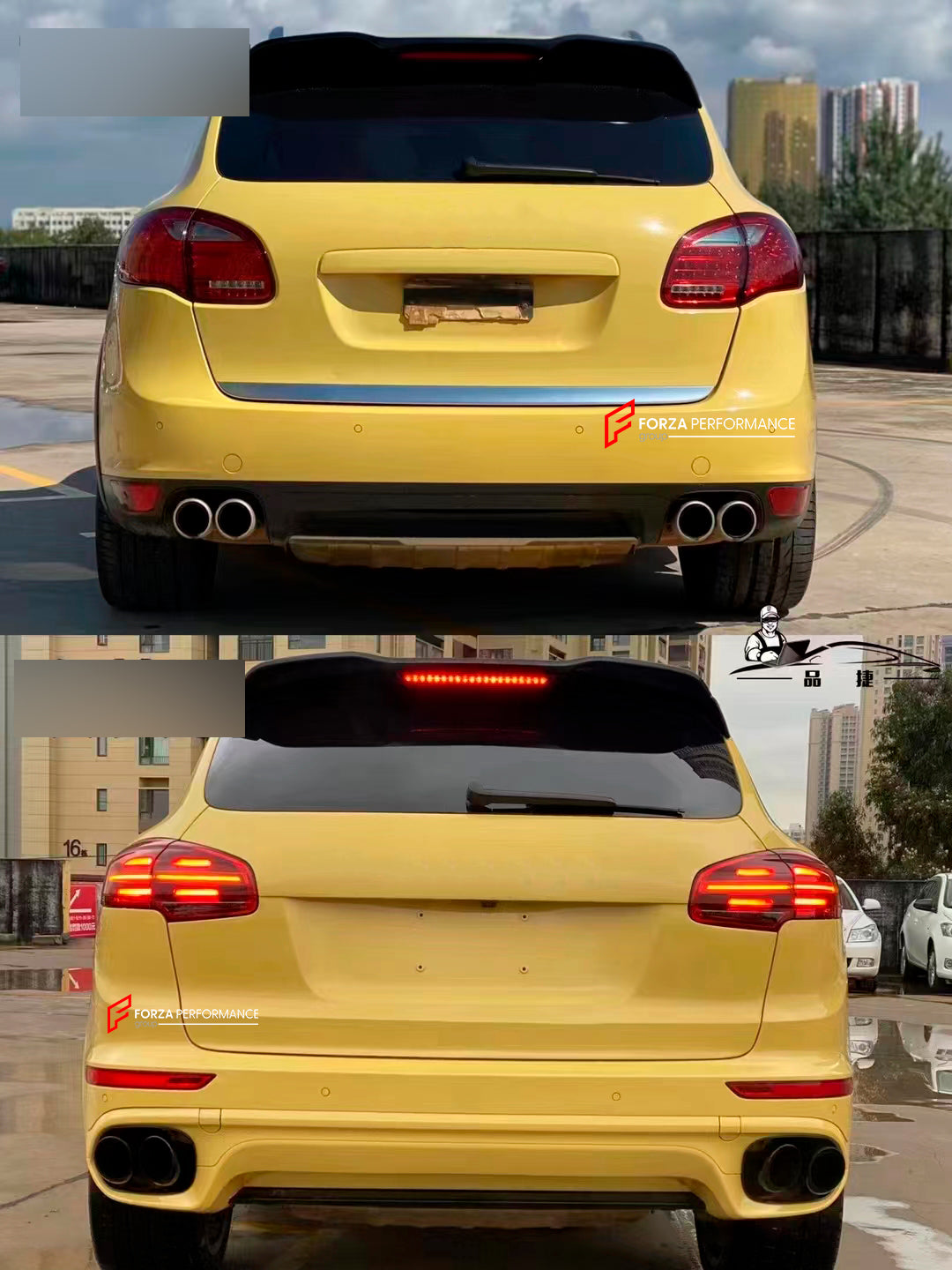 CONVERSION REAR SIDE for PORSCHE CAYENNE 958.1 UPGRADE TO 958.2

Set includes:

Rear Trunk
Rear Tail Lights
Rear Bumper

Rear Diffuser
Exhaust Tips

Material: Plastic PP + Aluminium

NOTE: Professional installation is required. Factory LED DRL must be reused

CONTACT US FOR PRICING

Payment ►
Visa

Mastercard

PayPal with a credit card (add 4.4% at checkout)
Payoneer
Cryptocurrency
Shipment ►
By express DHL/UPS/TNT/FedEx
To the local international airport
Special line by air
Special line by the sea
To Europ