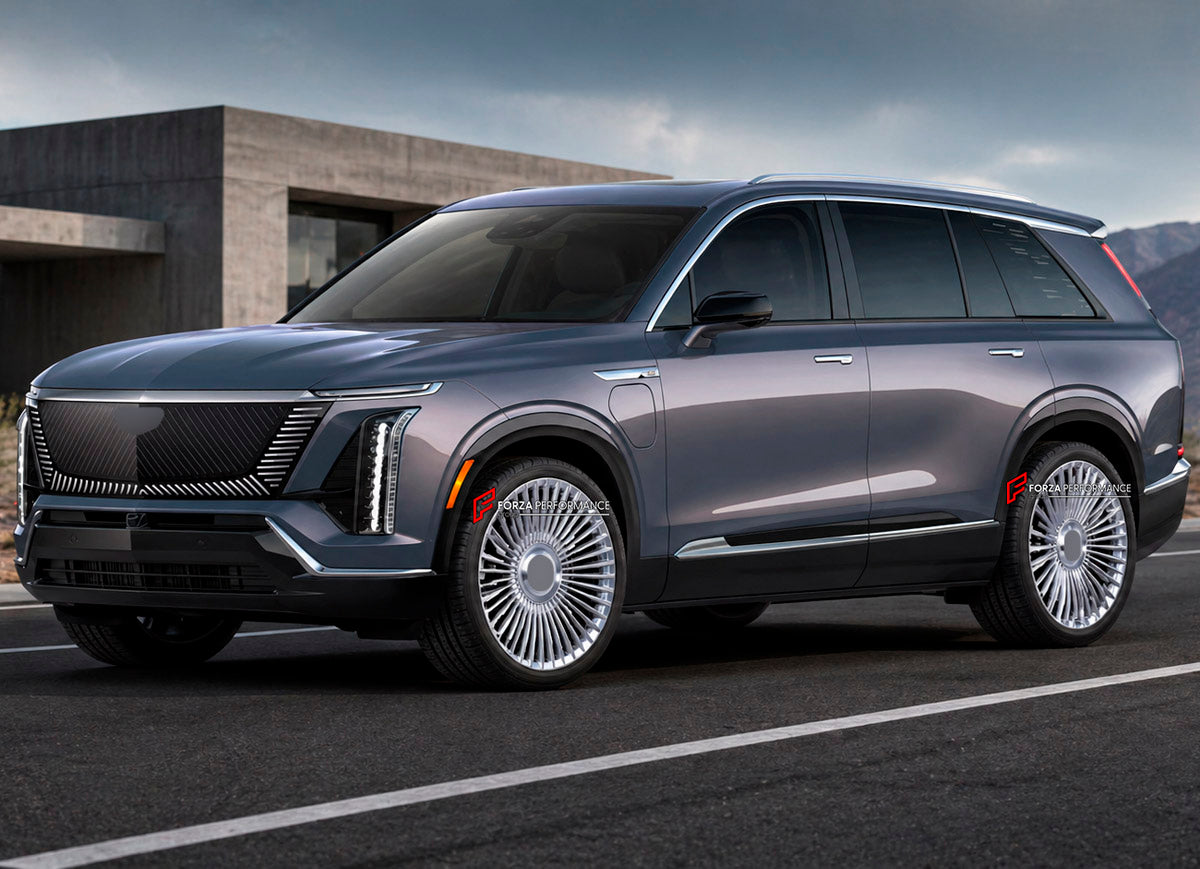 We manufacture premium quality forged wheels rims for Cadillac Vistiq 2025+ in any design, size, color.

WHEEL SIZE:

Front: 22 x 10 ET 40
Rear: 22 x 10 ET 40
PCD: 6 x 139.7
CB: 78.1
Finish: Gloss Silver with Brushed Face
Material: 6061-T6 Forged Aluminum
THIS WHEEL DESIGN CAN BE CUSTOM-MADE FOR YOUR CAR IN ANY SIZE AND COLOR OPTIONS
Available in monoblock, 2-piece, 3-piece, duoblock, beadlock
3D wheel renderings are provided according to the exact dimensions and specifications requested by the client, ensu