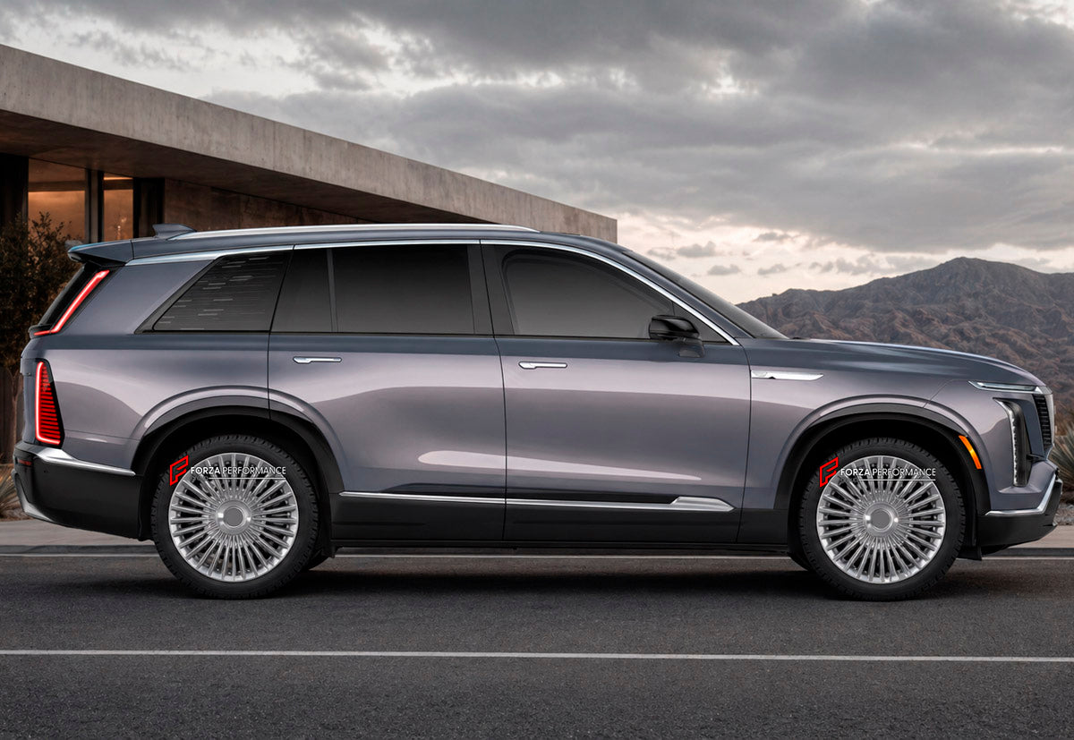 We manufacture premium quality forged wheels rims for Cadillac Vistiq 2025+ in any design, size, color.

WHEEL SIZE:

Front: 22 x 10 ET 40
Rear: 22 x 10 ET 40
PCD: 6 x 139.7
CB: 78.1
Finish: Gloss Silver with Brushed Face
Material: 6061-T6 Forged Aluminum
THIS WHEEL DESIGN CAN BE CUSTOM-MADE FOR YOUR CAR IN ANY SIZE AND COLOR OPTIONS
Available in monoblock, 2-piece, 3-piece, duoblock, beadlock
3D wheel renderings are provided according to the exact dimensions and specifications requested by the client, ensu