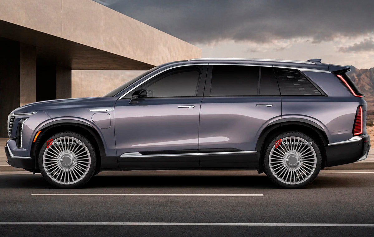 We manufacture premium quality forged wheels rims for Cadillac Vistiq 2025+ in any design, size, color.

WHEEL SIZE:

Front: 22 x 10 ET 40
Rear: 22 x 10 ET 40
PCD: 6 x 139.7
CB: 78.1
Finish: Gloss Silver with Brushed Face
Material: 6061-T6 Forged Aluminum
THIS WHEEL DESIGN CAN BE CUSTOM-MADE FOR YOUR CAR IN ANY SIZE AND COLOR OPTIONS
Available in monoblock, 2-piece, 3-piece, duoblock, beadlock
3D wheel renderings are provided according to the exact dimensions and specifications requested by the client, ensu