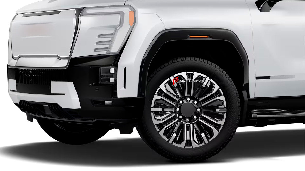We manufacture premium quality forged wheels rims for GMC Sierra EV Denali 2023+ in any design, size, color.

WHEEL SIZE:

Front: 22 x 9 ET 35
Rear: 22 x 9 ET 35
PCD: 8 x 165.1
CB: 116.7
Finish: Silver Machined with Gloss Black
Material: 6061-T6 Forged Aluminum
THIS WHEEL DESIGN CAN BE CUSTOM-MADE FOR YOUR CAR IN ANY SIZE AND COLOR OPTIONS
Available in monoblock, 2-piece, 3-piece, duoblock, beadlock
3D wheel renderings are provided according to the exact dimensions and specifications requested by the client