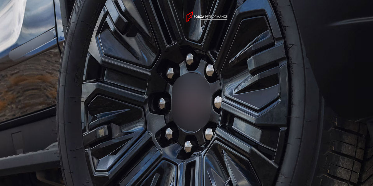 We manufacture premium quality forged wheels rims for GMC Sierra EV Elevation 2023+ in any design, size, color.

WHEEL SIZE:

Front: 22 x 9 ET 35
Rear: 22 x 9 ET 35
PCD: 8 x 165.1
CB: 116.7
Finish: Gloss Black
Material: 6061-T6 Forged Aluminum
THIS WHEEL DESIGN CAN BE CUSTOM-MADE FOR YOUR CAR IN ANY SIZE AND COLOR OPTIONS
Available in monoblock, 2-piece, 3-piece, duoblock, beadlock
3D wheel renderings are provided according to the exact dimensions and specifications requested by the client, ensuring proper 