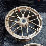 We manufactured premium quality forged wheels rims for our client's Porsche Cayenne GTS 2026+ with the following specifications:

WHEEL SIZE:

Front: 22 x 10 ET 48
Rear: 22 x 11.5 ET 61
PCD: 5 x 130
CB: 71.6
Weight: Front: 14.00 kg (30.86 lbs) Rear: 14.25 kg (31.41 lbs)
Finish: Satin Gold
Material: 6061-T6 Forged Aluminum
THIS WHEEL DESIGN CAN BE CUSTOM-MADE FOR YOUR CAR IN ANY SIZE AND COLOR OPTIONS
Available in monoblock, 2-piece, 3-piece, duoblock, beadlock
3D wheel renderings are provided according to t
