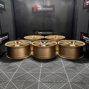 We manufactured premium quality forged wheels rims for our client's Porsche Cayenne GTS 2026+ with the following specifications:

WHEEL SIZE:

Front: 22 x 10 ET 48
Rear: 22 x 11.5 ET 61
PCD: 5 x 130
CB: 71.6
Weight: Front: 14.00 kg (30.86 lbs) Rear: 14.25 kg (31.41 lbs)
Finish: Satin Gold
Material: 6061-T6 Forged Aluminum
THIS WHEEL DESIGN CAN BE CUSTOM-MADE FOR YOUR CAR IN ANY SIZE AND COLOR OPTIONS
Available in monoblock, 2-piece, 3-piece, duoblock, beadlock
3D wheel renderings are provided according to t