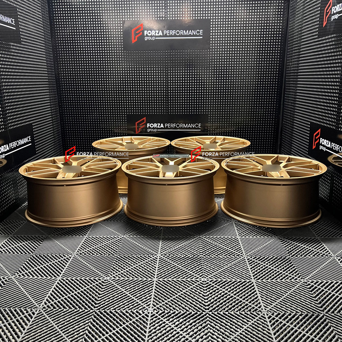 We manufactured premium quality forged wheels rims for our client's Porsche Cayenne GTS 2026+ with the following specifications:

WHEEL SIZE:

Front: 22 x 10 ET 48
Rear: 22 x 11.5 ET 61
PCD: 5 x 130
CB: 71.6
Weight: Front: 14.00 kg (30.86 lbs) Rear: 14.25 kg (31.41 lbs)
Finish: Satin Gold
Material: 6061-T6 Forged Aluminum
THIS WHEEL DESIGN CAN BE CUSTOM-MADE FOR YOUR CAR IN ANY SIZE AND COLOR OPTIONS
Available in monoblock, 2-piece, 3-piece, duoblock, beadlock
3D wheel renderings are provided according to t