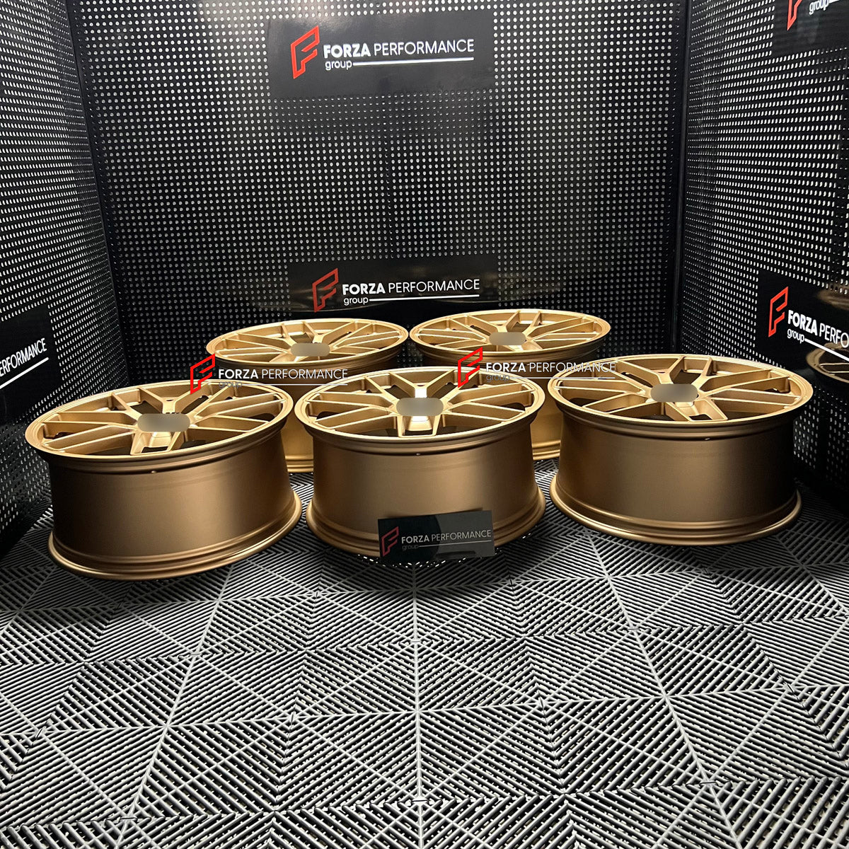 We manufactured premium quality forged wheels rims for our client's Porsche Cayenne GTS 2026+ with the following specifications:

WHEEL SIZE:

Front: 22 x 10 ET 48
Rear: 22 x 11.5 ET 61
PCD: 5 x 130
CB: 71.6
Weight: Front: 14.00 kg (30.86 lbs) Rear: 14.25 kg (31.41 lbs)
Finish: Satin Gold
Material: 6061-T6 Forged Aluminum
THIS WHEEL DESIGN CAN BE CUSTOM-MADE FOR YOUR CAR IN ANY SIZE AND COLOR OPTIONS
Available in monoblock, 2-piece, 3-piece, duoblock, beadlock
3D wheel renderings are provided according to t