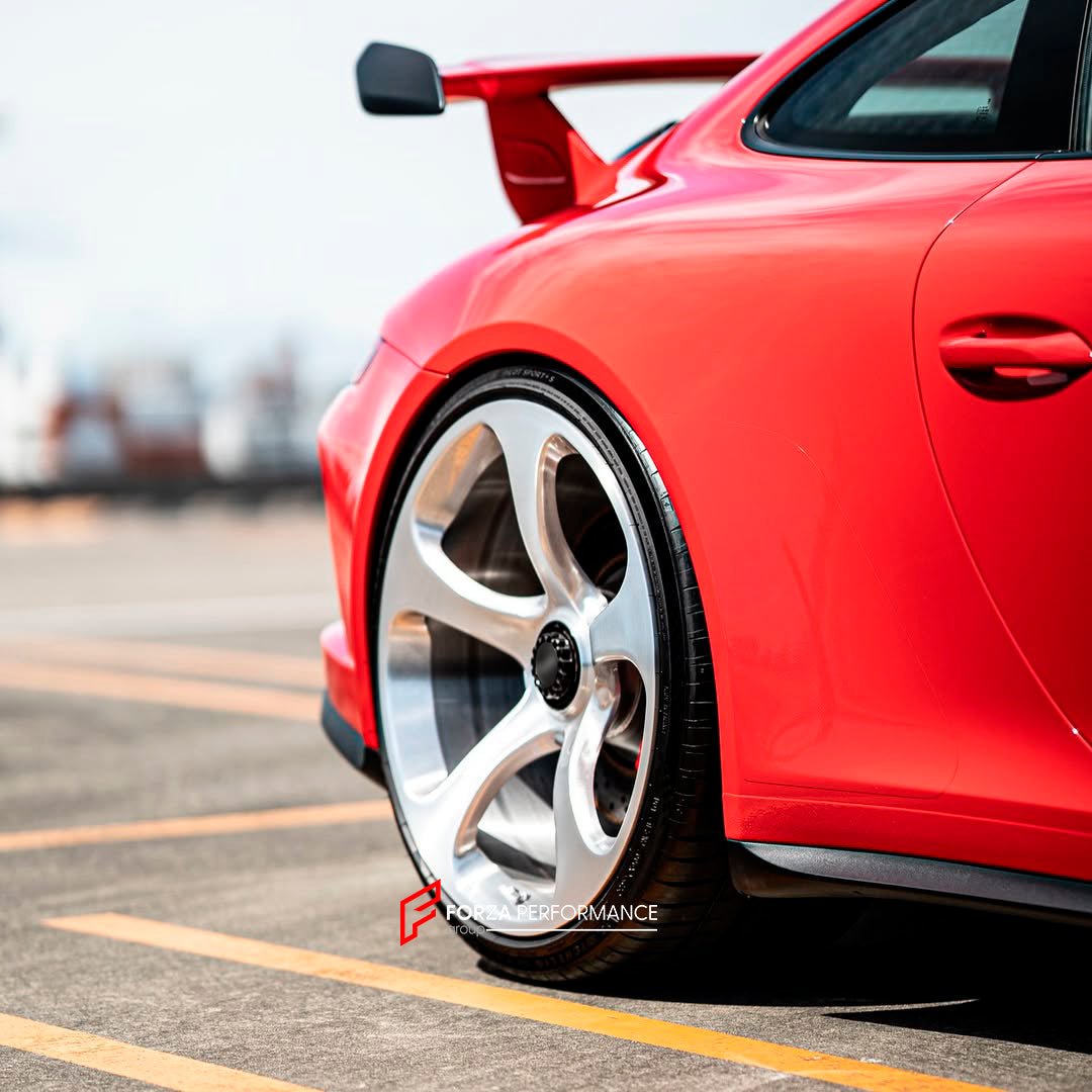 We manufacture premium quality forged wheels for PORSHE 991.2 GT3 2015 - 2020 in any design, size, color.

THIS WHEEL DESIGN CAN BE CUSTOM-MADE FOR YOUR CAR IN ANY SIZE AND COLOR OPTIONS
Available in monoblock, 2-piece, 3-piece, duoblock, beadlock
3D wheel renderings are provided according to the exact dimensions and specifications requested by the client, ensuring proper fitment for their car prior to production

OPTIONS: 

Brushed, polished, chrome, dual-color, milled face&nbsp;&nbsp;
Floating s