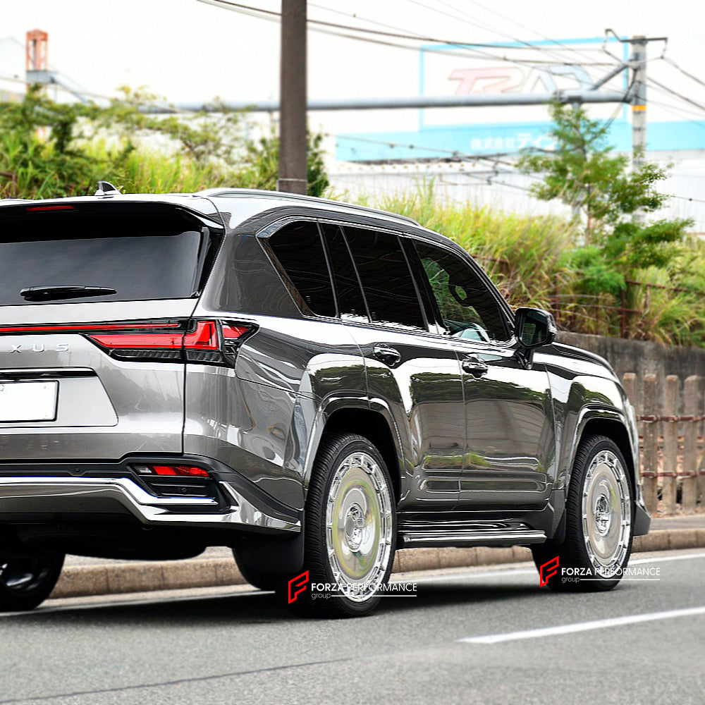We manufactured premium quality forged wheels rims for our client's LEXUS LX600 2021+ with the following specifications:

WHEEL SIZE:

PCD: 6 x 139.7
CB: 95.1
THIS WHEEL DESIGN CAN BE CUSTOM-MADE FOR YOUR CAR IN ANY SIZE AND COLOR OPTIONS
Available in monoblock, 2-piece, 3-piece, duoblock, beadlock
3D wheel renderings are provided according to the exact dimensions and specifications requested by the client, ensuring proper fitment for their car prior to production

OPTIONS: 

Brushed, polished, ch