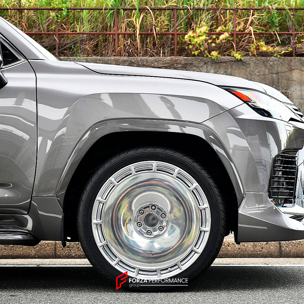 We manufactured premium quality forged wheels rims for our client's LEXUS LX600 2021+ with the following specifications:

WHEEL SIZE:

PCD: 6 x 139.7
CB: 95.1
THIS WHEEL DESIGN CAN BE CUSTOM-MADE FOR YOUR CAR IN ANY SIZE AND COLOR OPTIONS
Available in monoblock, 2-piece, 3-piece, duoblock, beadlock
3D wheel renderings are provided according to the exact dimensions and specifications requested by the client, ensuring proper fitment for their car prior to production

OPTIONS: 

Brushed, polished, ch