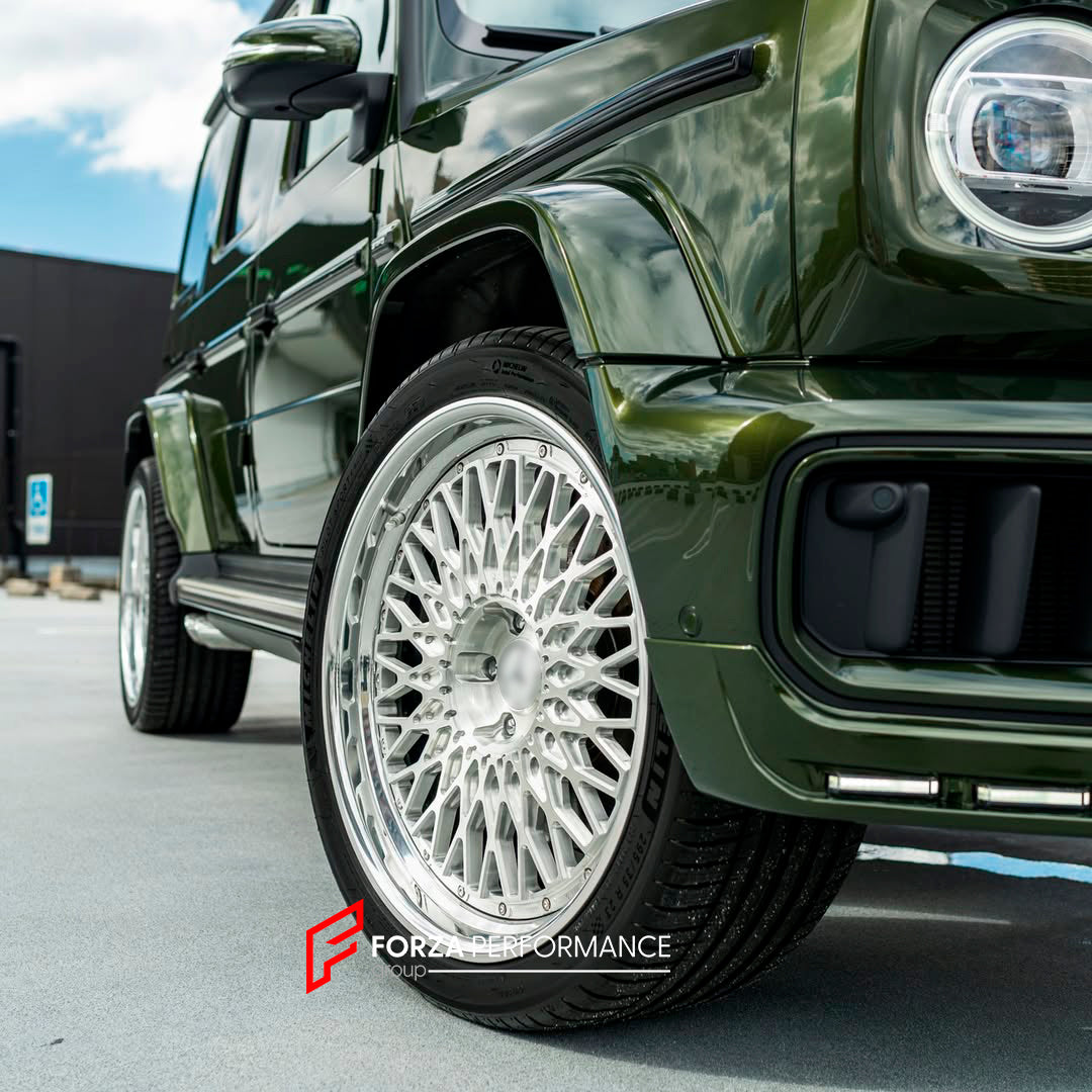 We manufactured premium quality forged wheels rims for our client's MERCEDES BENZ G CLASS AMG W465 2025+&nbsp;with the following specifications:

WHEEL SIZE:

PCD: 5 x 130
CB: 84.1
THIS WHEEL DESIGN CAN BE CUSTOM-MADE FOR YOUR CAR IN ANY SIZE AND COLOR OPTIONS
Available in monoblock, 2-piece, 3-piece, duoblock, beadlock
3D wheel renderings are provided according to the exact dimensions and specifications requested by the client, ensuring proper fitment for their car prior to production

OPTIONS:&nbsp;

Brus