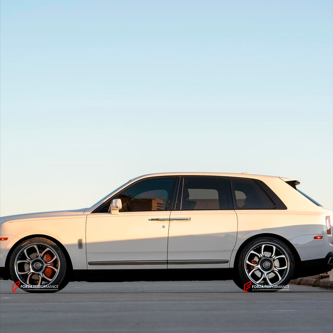 We manufacture premium quality forged wheels for ROLLS ROYCE CULLINAN 2024+&nbsp;in any design, size, color.

THIS WHEEL DESIGN CAN BE CUSTOM-MADE FOR YOUR CAR IN ANY SIZE AND COLOR OPTIONS
Available in monoblock, 2-piece, 3-piece, duoblock, beadlock
3D wheel renderings are provided according to the exact dimensions and specifications requested by the client, ensuring proper fitment for their car prior to production

OPTIONS:&nbsp;

Brushed, polished, chrome, dual-color, milled face&nbsp;&nbsp;
Floating spi