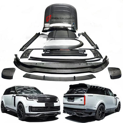 Carbon fiber body kit for Land Rover L460 Executive Edition 2023+                                Front Lip Front Hood Front Grille Side Mirror Covers Side Air Vents Side Skirts Wheel Arch Liners Rear Roof Spoiler Rear Trunk Spoiler Rear Diffuser