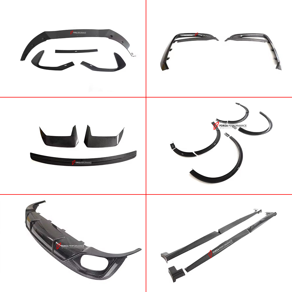 CARBON FIBER BODY KIT for AUDI RSQ8 2021+  Set includes:   Front Lip Front Canards Fog Lights Covers Wheel Arch Trims / Fender Flares Side Skirts Rear Diffuser Rear Wing Spoiler