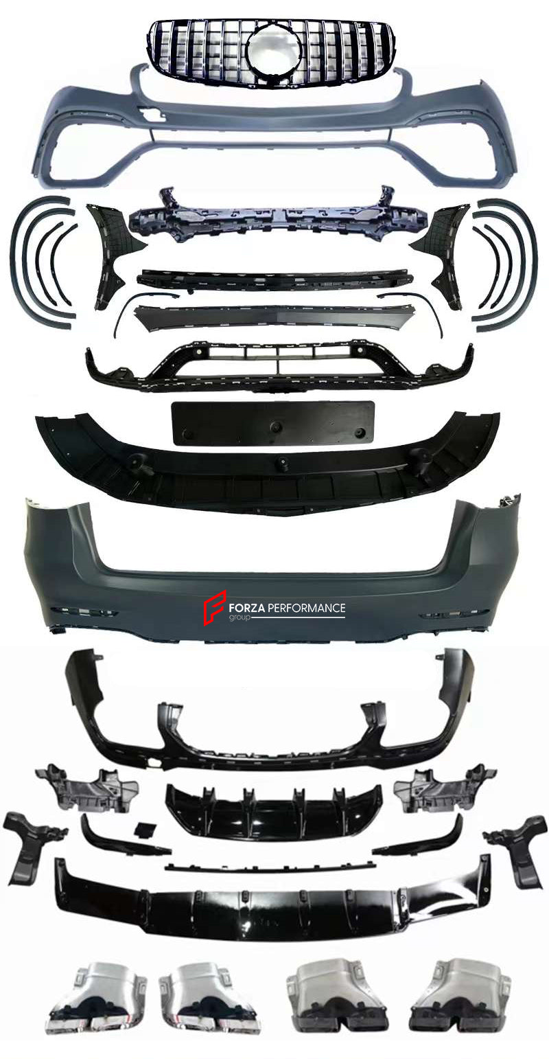CONVERSION BODY KIT for MERCEDES-BENZ GLC X253 2015 - 2019 to GLC 63 AMG  Set includes:  Front Grille Front Bumper Side Fenders Rear Bumper Rear Diffuser Exhaust Tips
