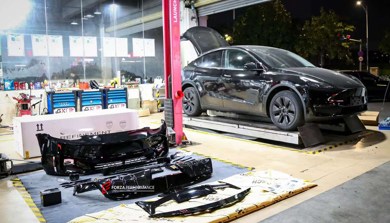 BODY KIT for TESLA MODEL Y 2020+  Set includes:  Front Bumper Front Bumper Canards Rear Diffuser Rear Spoiler