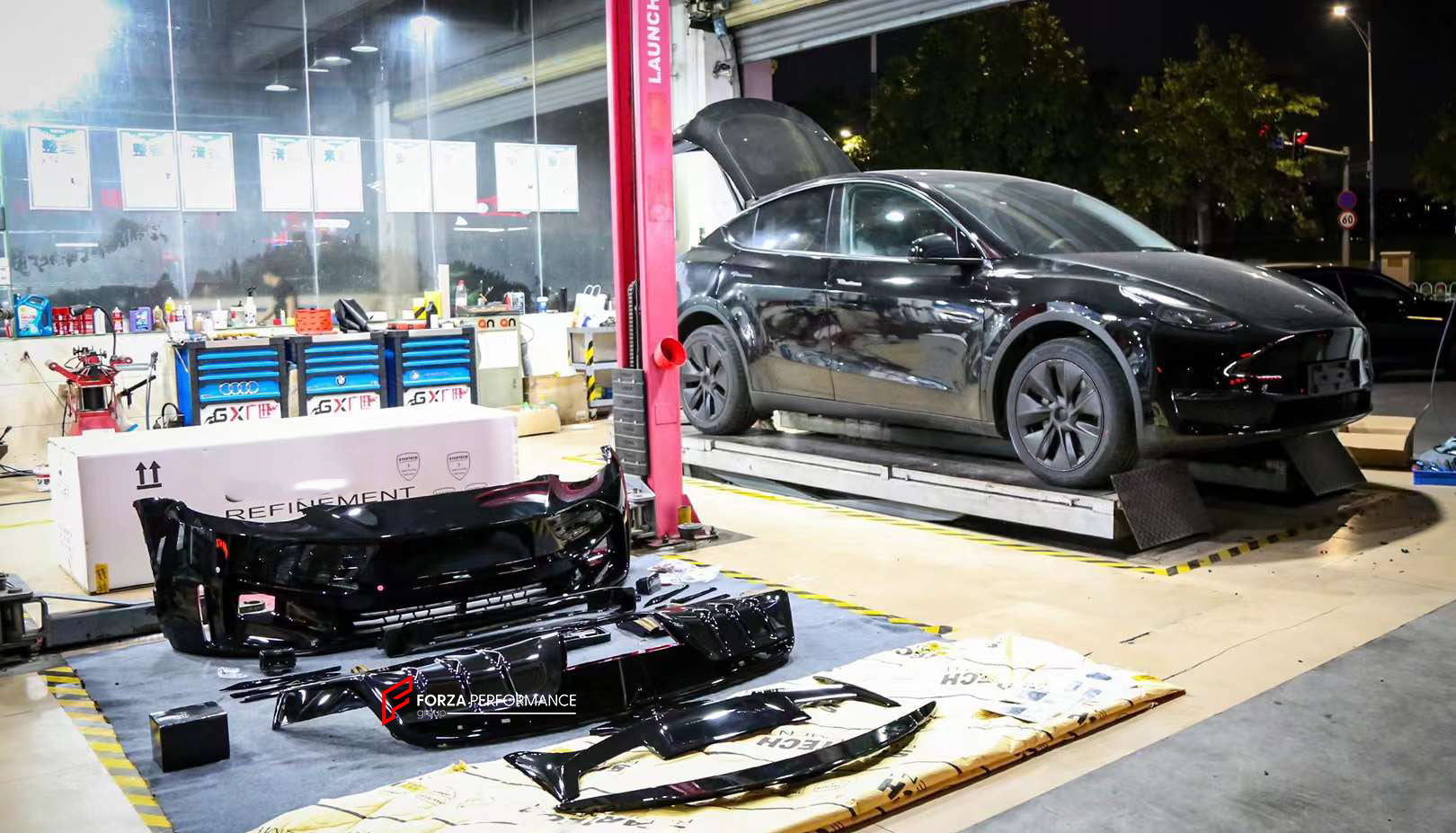 BODY KIT for TESLA MODEL Y 2020+  Set includes:  Front Bumper Front Bumper Canards Rear Diffuser Rear Spoiler