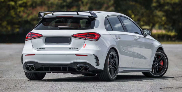 A45S STYLE BODY KIT for MERCEDES-BENZ A-CLASS A45 W177 AMG FACELIFT HATCHBACK 2022+    Set includes:  Front Lip Front Canards Fender Flares Rear Spoiler Rear Bumper Air Vent Covers Rear Diffuser