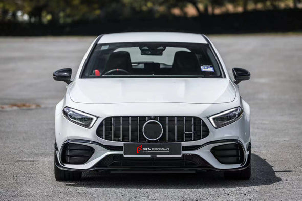 A45S STYLE BODY KIT for MERCEDES-BENZ A-CLASS A45 W177 AMG FACELIFT HATCHBACK 2022+    Set includes:  Front Lip Front Canards Fender Flares Rear Spoiler Rear Bumper Air Vent Covers Rear Diffuser