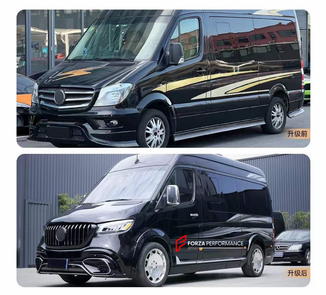 AMG STYLE BODY KIT for MERCEDES-BENZ SPRINTER W906 2006 - 2018  Set includes:  Front Bumper Front Grille Side Skirts Rear Diffuser Exhaust Tips
