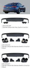 S6 STYLE REAR DIFFUSER WITH EXHAUST TIPS for AUDI A6 C8 SALOON 2018 - 2023  Set includes:  Rear Diffuser Exhaust Tips