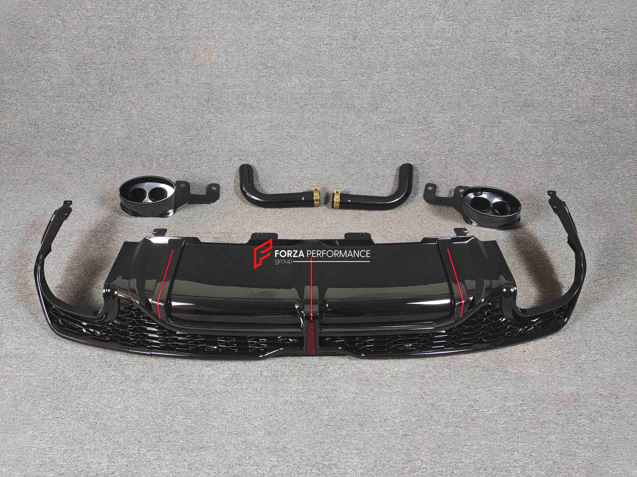 RSQ7 STYLE REAR DIFFUSER WITH EXHAUST TIPS for AUDI Q7 4M FACELIFT 2019 - 2024  Set includes:  Rear Diffuser Exhaust Tips