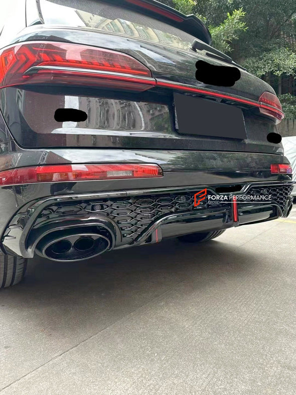 RSQ7 STYLE REAR DIFFUSER WITH EXHAUST TIPS for AUDI Q7 4M FACELIFT 2019 - 2024  Set includes:  Rear Diffuser Exhaust Tips