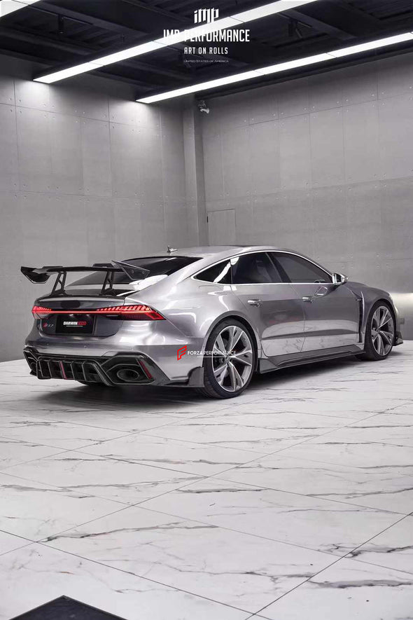 AUTHENTIC DARWINPRO DRY CARBON BODY KIT for AUDI RS7 C8 2019+

Set includes:

Front Bumper
Side Skirts
Rear Diffuser