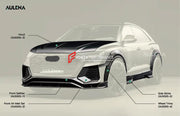 AUTHENTIC AULENA DRY CARBON WIDE BODY KIT for AUDI RSQ8 4M 2020+  Set includes:  Front Lip Front Air Vent Cover Hood/Bonnet Side Skirts Side Fenders Carbon Add-ons Trunk Wing Spoiler Rear Diffuser