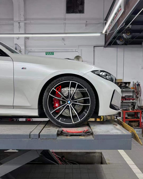 In the photos above you can see an installed&nbsp;Forza Performance Group set of large front brakes for the BMW 3 SERIES G20 325i LCI 2022&nbsp;with 380x36mm&nbsp;brake discs by 19-inch brake rotors.  Current set includes:  2x Brake calipers AP9562 2x Brake discs 380x36mm 2x Brake caliper adapters 4x Brake Pads  2x Brake hoses and installation kits with nipples