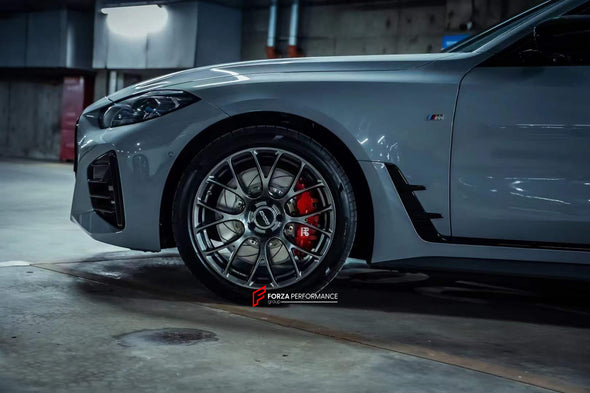 In the photos above you can see an installed Forza Performance Group set of large front brakes for the&nbsp;BMW 4 SERIES G26 425i GRAN COUPE 2020 with 390x36mm brake discs by 19-inch brake rotors.  Current set includes:  2x Brake calipers AP9562 2x Brake discs 390x36mm  2x Brake caliper adapters 4x Brake Pads  2x Brake hoses and installation kits with nipples