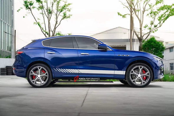 In the photos above you can see an installed Forza Performance Group set of large brakes for the MASERATI LEVANTE M161 2016 with 390x36mm / 380x28mm brake discs by 19-inch brake rotors.  Current set includes:  2x Brake calipers AP8521 / AP8560 2x Brake discs 390x36mm (front) / 380x28mm (rear)  2x Brake caliper adapters 4x Brake Pads  2x Brake hoses and installation kits with nipples