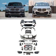 CONVERSION BODY KIT for BMW X4 G02 UPGRADE to X4 G02 LCI M-TECH FACELIFT

Set includes:

Headlights
Front Bumper Assembly
Front Grille
Front Lights
Rear Bumper Assembly
Rear Diffuser

Material: Plastic PP

Note: Professional installation is required