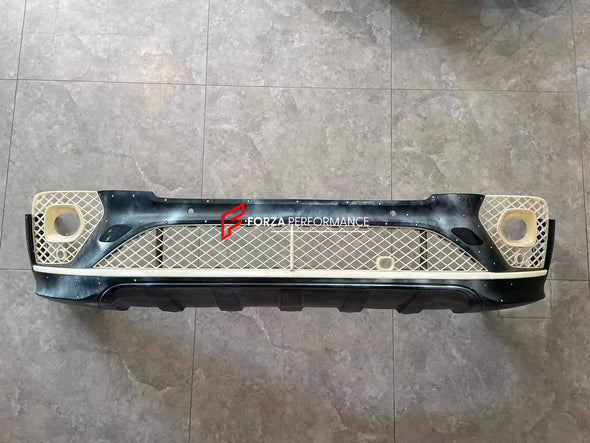 FRONT BUMPER ASSEMBLY for BENTLEY BENTAYGA 2020+

Set includes:

Front Bumper&nbsp;
Front Bumper Trims

Front Bumper Meshes
Grille

Material: Plastic

Note: Professional installation is required.