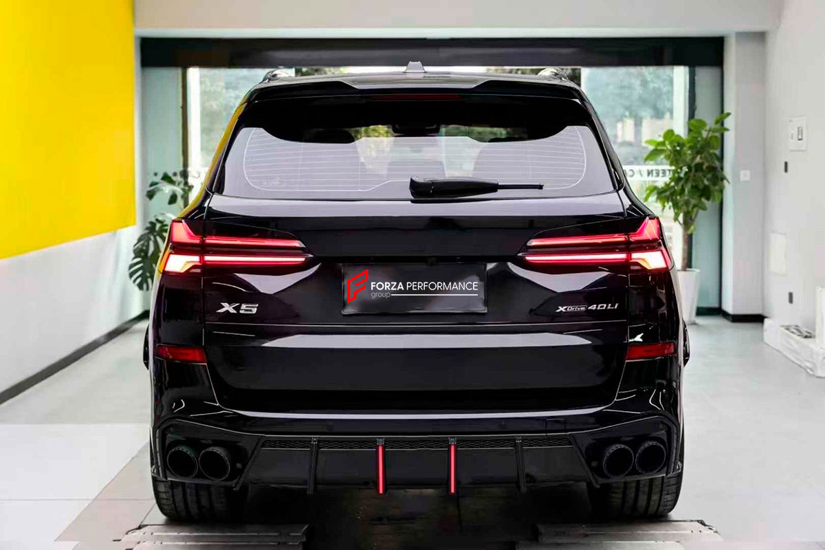 BODY KIT for BMW X5 G05 LCI 2023+

Set includes:

Front Lip
Rear Roof Spoiler
Rear Diffuser
Exhaust Tips
Material: Plastic

Note: Professional installation is required.