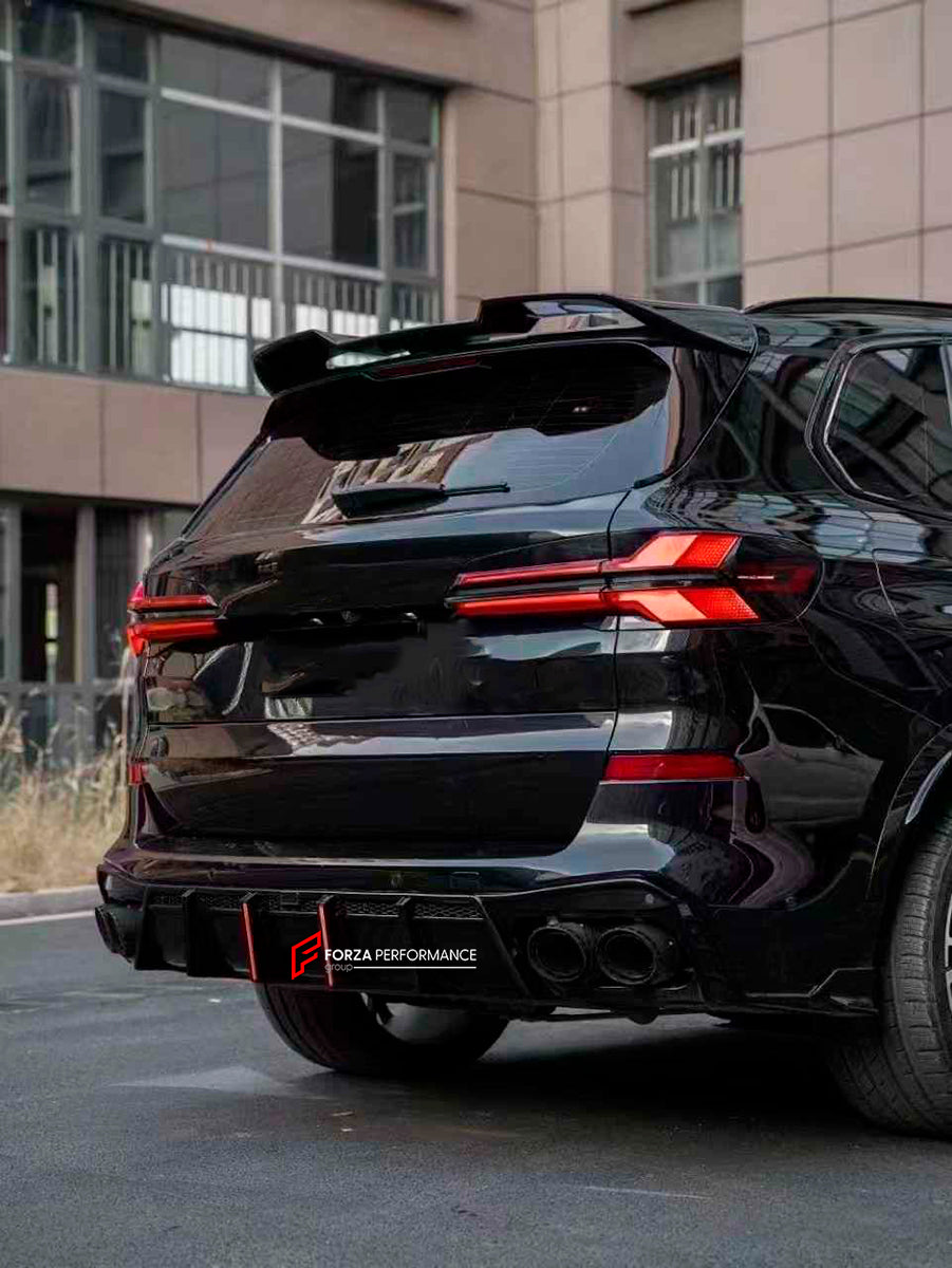 BODY KIT for BMW X5 G05 LCI 2023+

Set includes:

Front Lip
Rear Roof Spoiler
Rear Diffuser
Exhaust Tips
Material: Plastic

Note: Professional installation is required.
