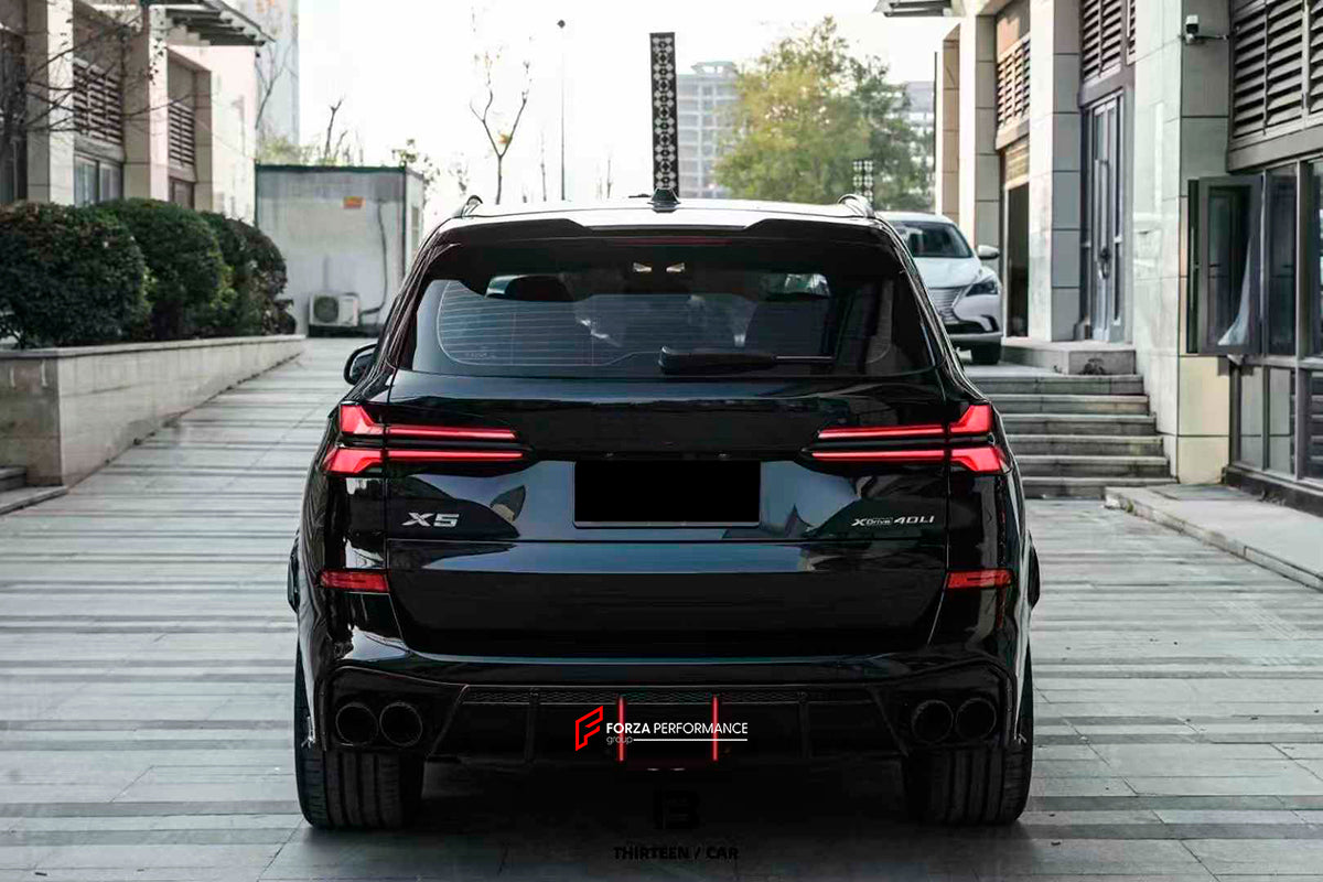 BODY KIT for BMW X5 G05 LCI 2023+

Set includes:

Front Lip
Rear Roof Spoiler
Rear Diffuser
Exhaust Tips
Material: Plastic

Note: Professional installation is required.
