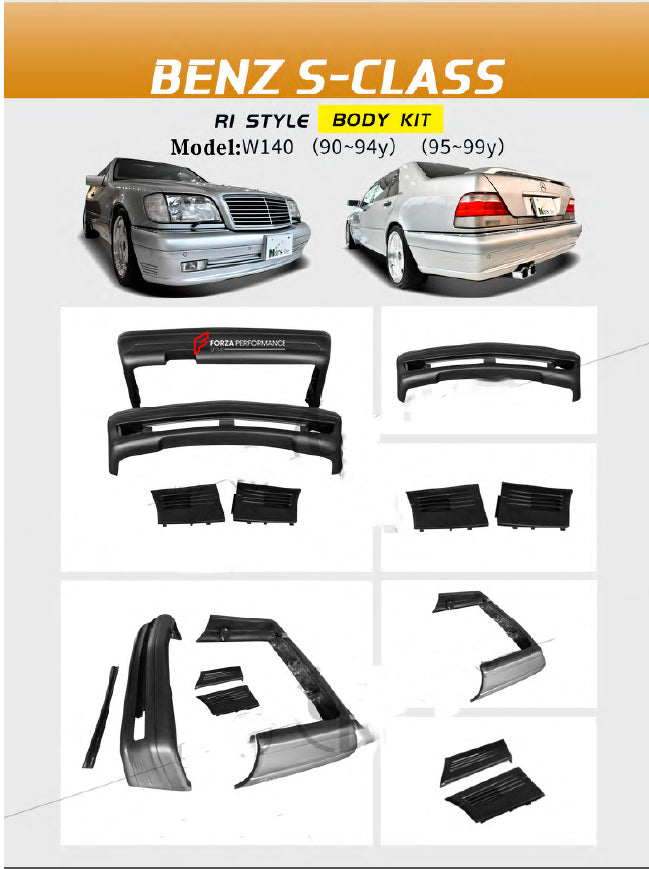 BODY KIT FOR MERCEDES-BENZ S-CLASS W140 1991-1998



Set includes:&nbsp;

Front Bumper
Rear Bumper

Material: Fiberglass

NOTE: Professional installation is required