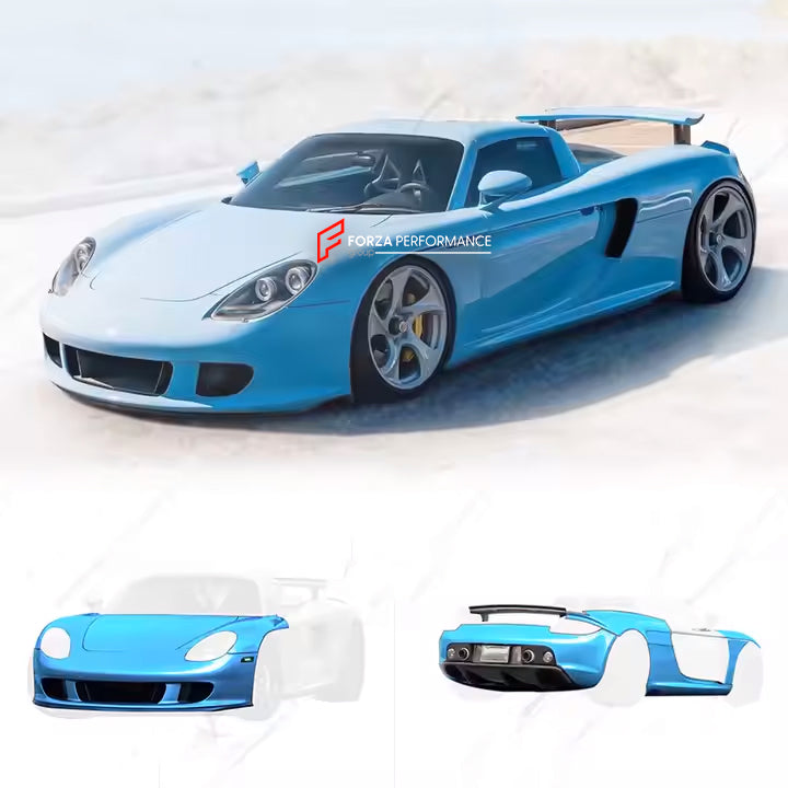 BODY KIT for PORSCHE CARRERA GT 2004 - 2006

Set includes:

Front Bumper&nbsp;
Fenders
Hood/Bonnet

Rear Bumper
Rear Diffuser
Rear Spoiler


Material: Carbon fiber

NOTE: Professional installation is required.
