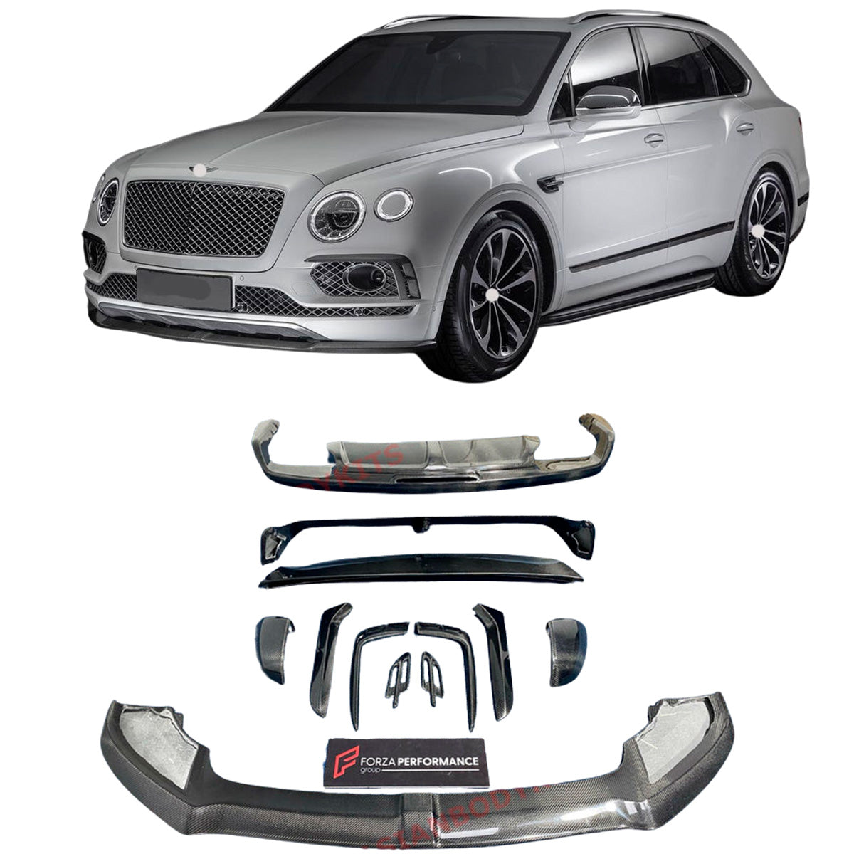 CARBON BODY KIT for BENTLEY BENTAYGA 2016-2020


Set includes:
Front Lip
Front Bumper Trims
Side Mirror Covers
Side Vents Cover
Roof Spoiler
Rear Spoiler
Rear Diffuser

Material: Carbon Fiber

Note: Professional installation is required. Stop signal and fog lamp must be reused from old parts.