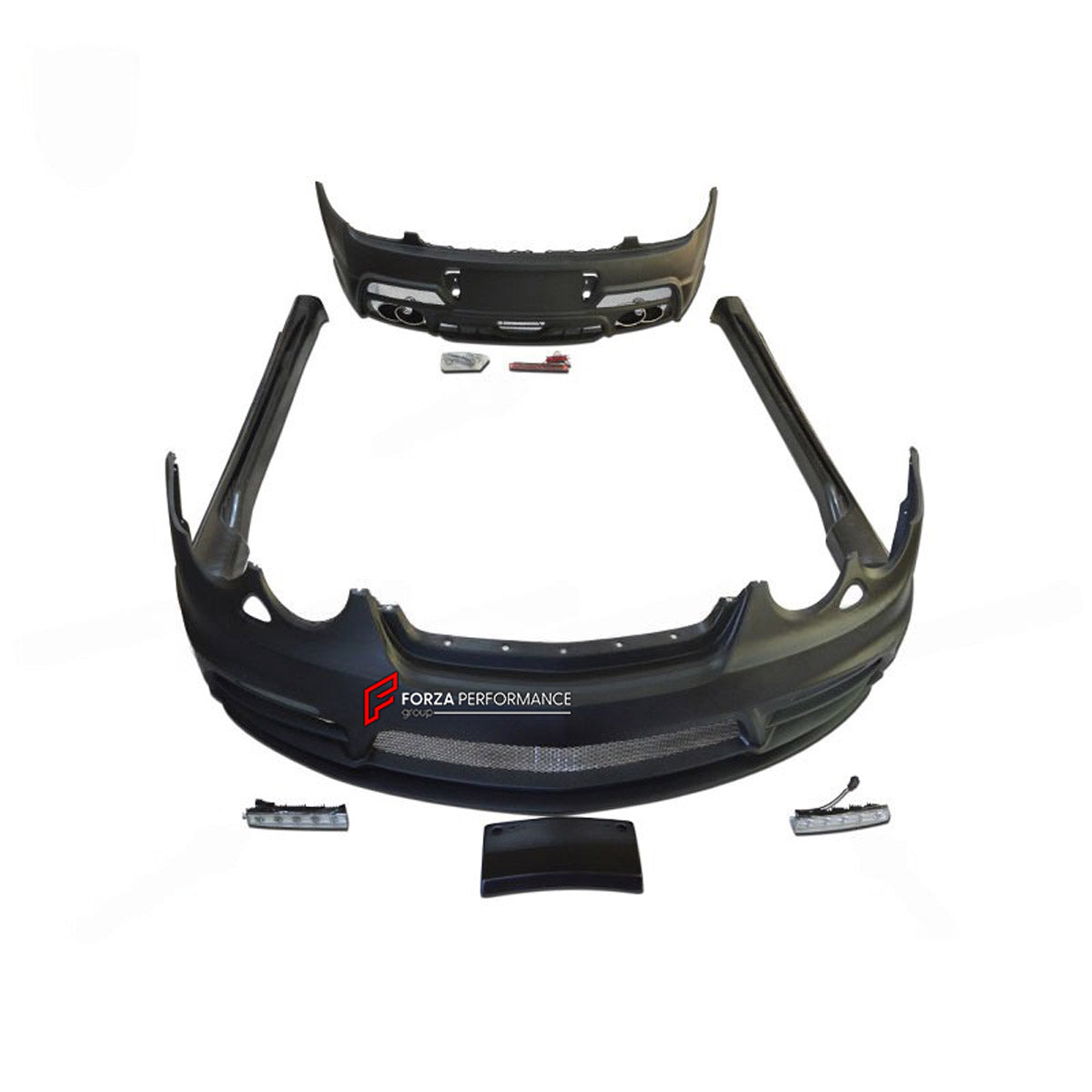 BODY KIT for BENTLEY FLYING SPUR 2005-2012

Set includes:
Front Bumper
Led DRL
Side Skirts
Rear Bumper
Trunk Spoiler
Exhaust Tips
Material: FRP Fiberglass

Note: Professional installation is required

Exhaust Tip Fitment Note: The included exhaust tip comes with a single-inlet (Y-joint) adapter. On vehicles with dual factory exhaust pipes, this adapter needs to be trimmed to size and welded onto both pipes to merge them into one outlet. Depending on your vehicle's exhaust configuration, additional welding m