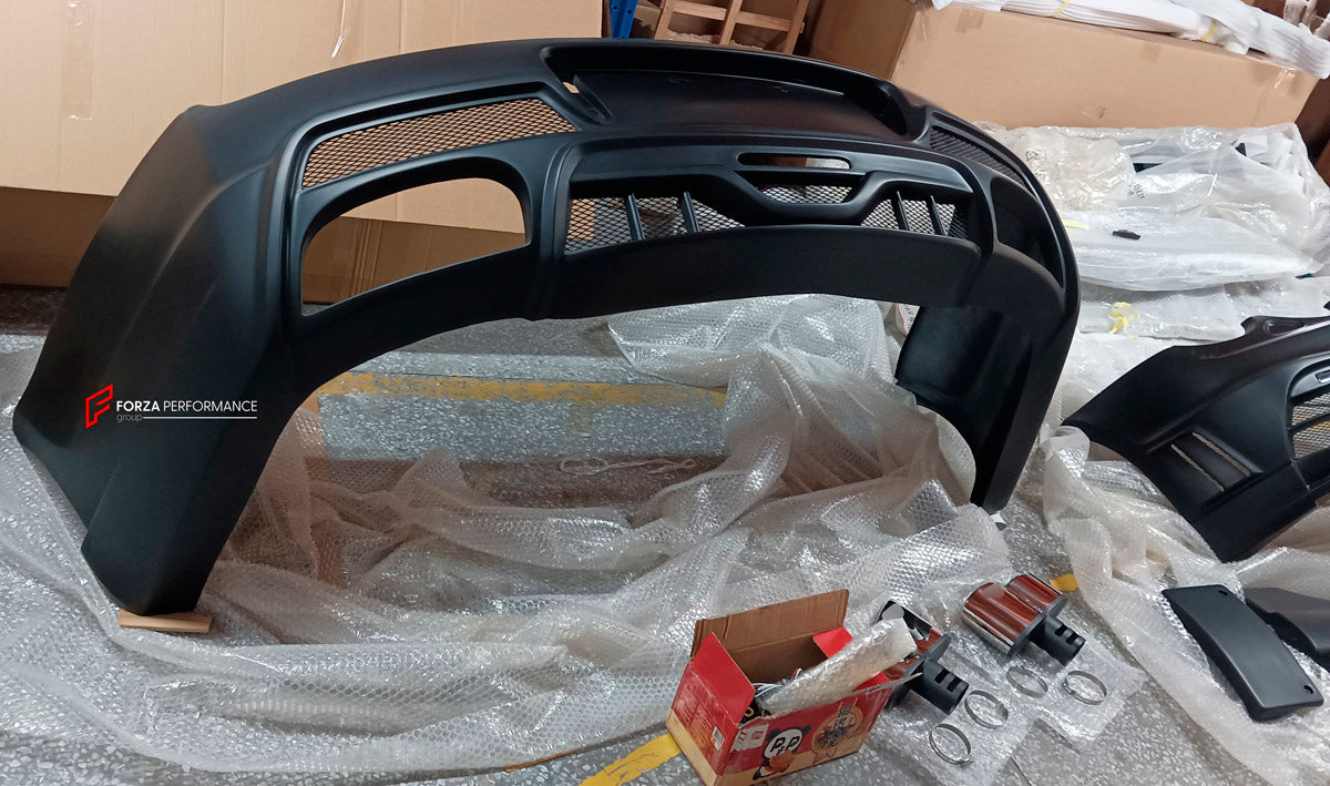 BODY KIT for BENTLEY FLYING SPUR 2005-2012

Set includes:
Front Bumper
Led DRL
Side Skirts
Rear Bumper
Trunk Spoiler
Exhaust Tips
Material: FRP Fiberglass

Note: Professional installation is required

Exhaust Tip Fitment Note: The included exhaust tip comes with a single-inlet (Y-joint) adapter. On vehicles with dual factory exhaust pipes, this adapter needs to be trimmed to size and welded onto both pipes to merge them into one outlet. Depending on your vehicle's exhaust configuration, additional welding m