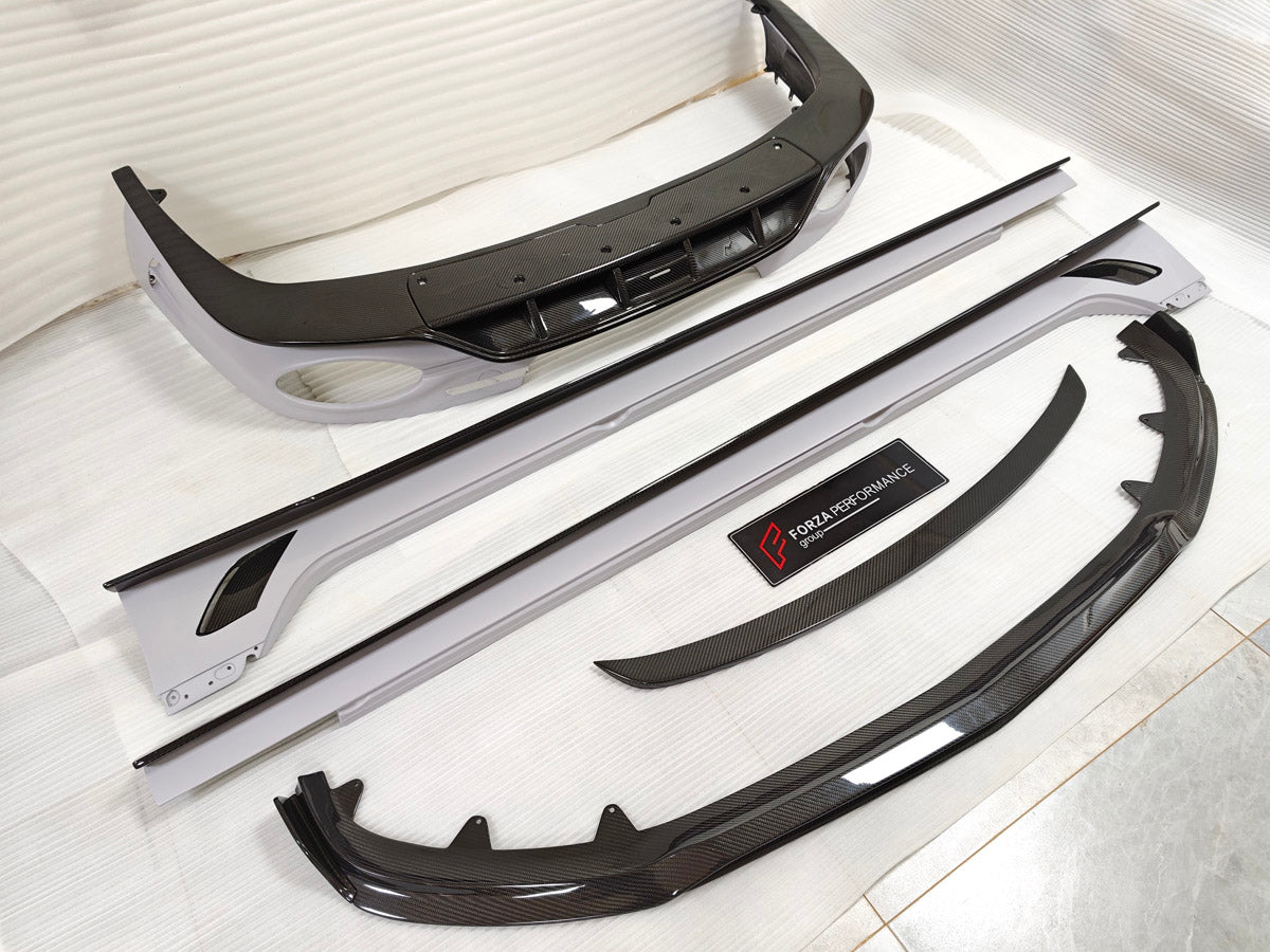 CARBON BODY KIT for BENTLEY FLYING SPUR 2020+

Set includes:
Hood Bonnet
Front Grille Frame
Front Lip
Side Skirts
Rear Diffuser
Side Mirror Covers
Material: Carbon Fiber

Note: Professional installation is required
