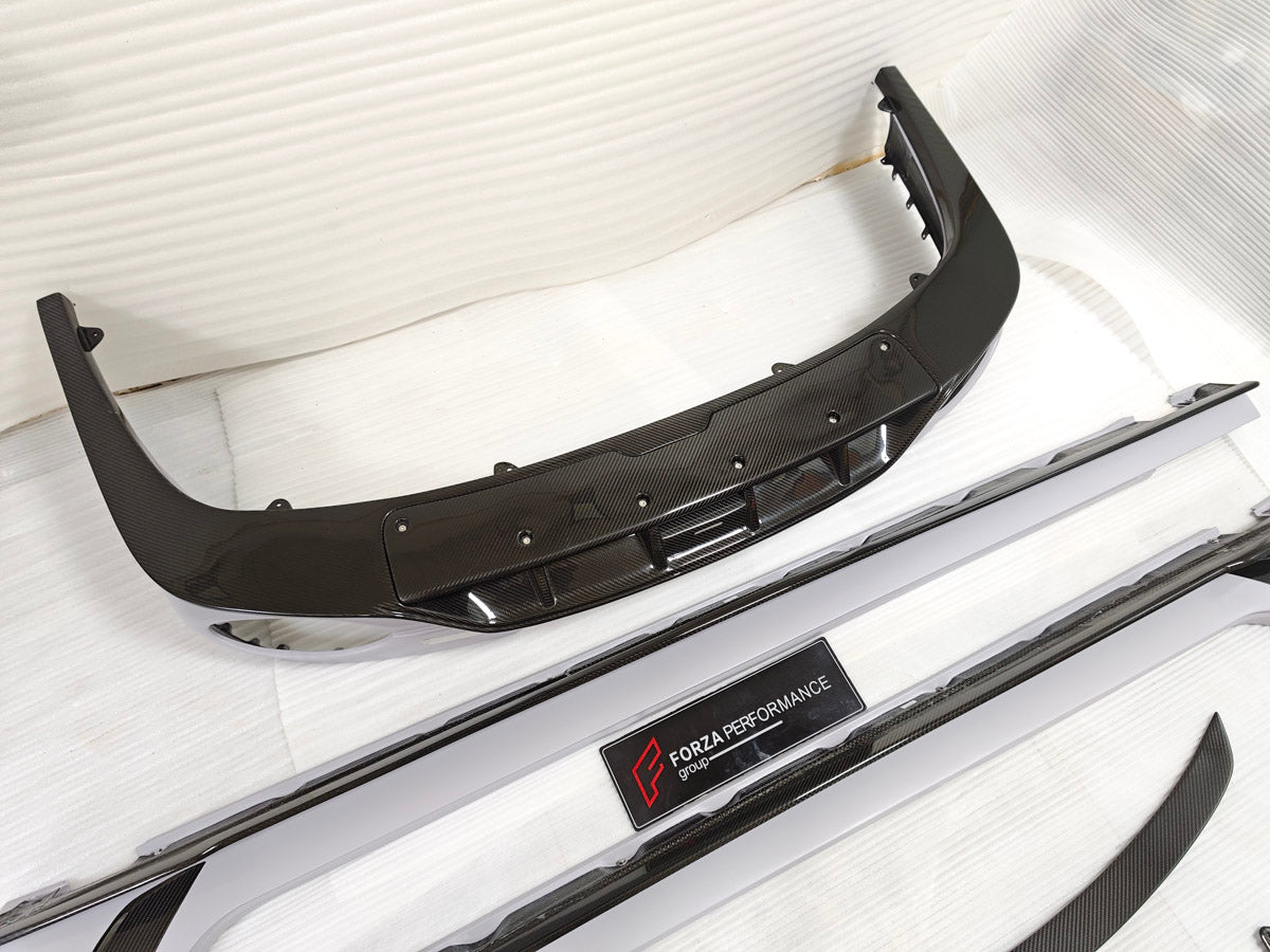 CARBON BODY KIT for BENTLEY FLYING SPUR 2020+

Set includes:
Hood Bonnet
Front Grille Frame
Front Lip
Side Skirts
Rear Diffuser
Side Mirror Covers
Material: Carbon Fiber

Note: Professional installation is required