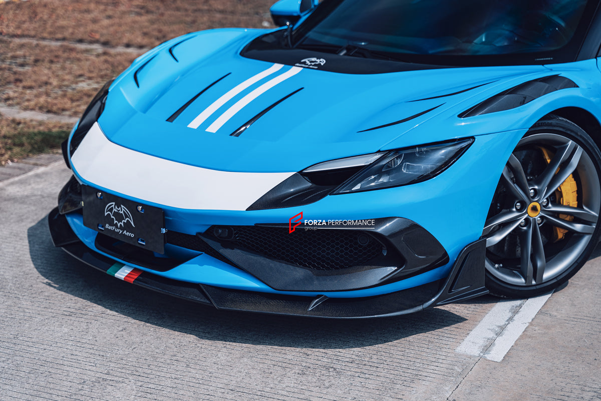 CARBON BODY KIT for FERRARI 296 GTB/GTS  Set includes: Front Lip Front Bumper Air Vent Covers Hood Panel Trim Fender Vents Side Skirts Side Air Vent Covers Engine Cover Rear Spoiler Rear Diffuser