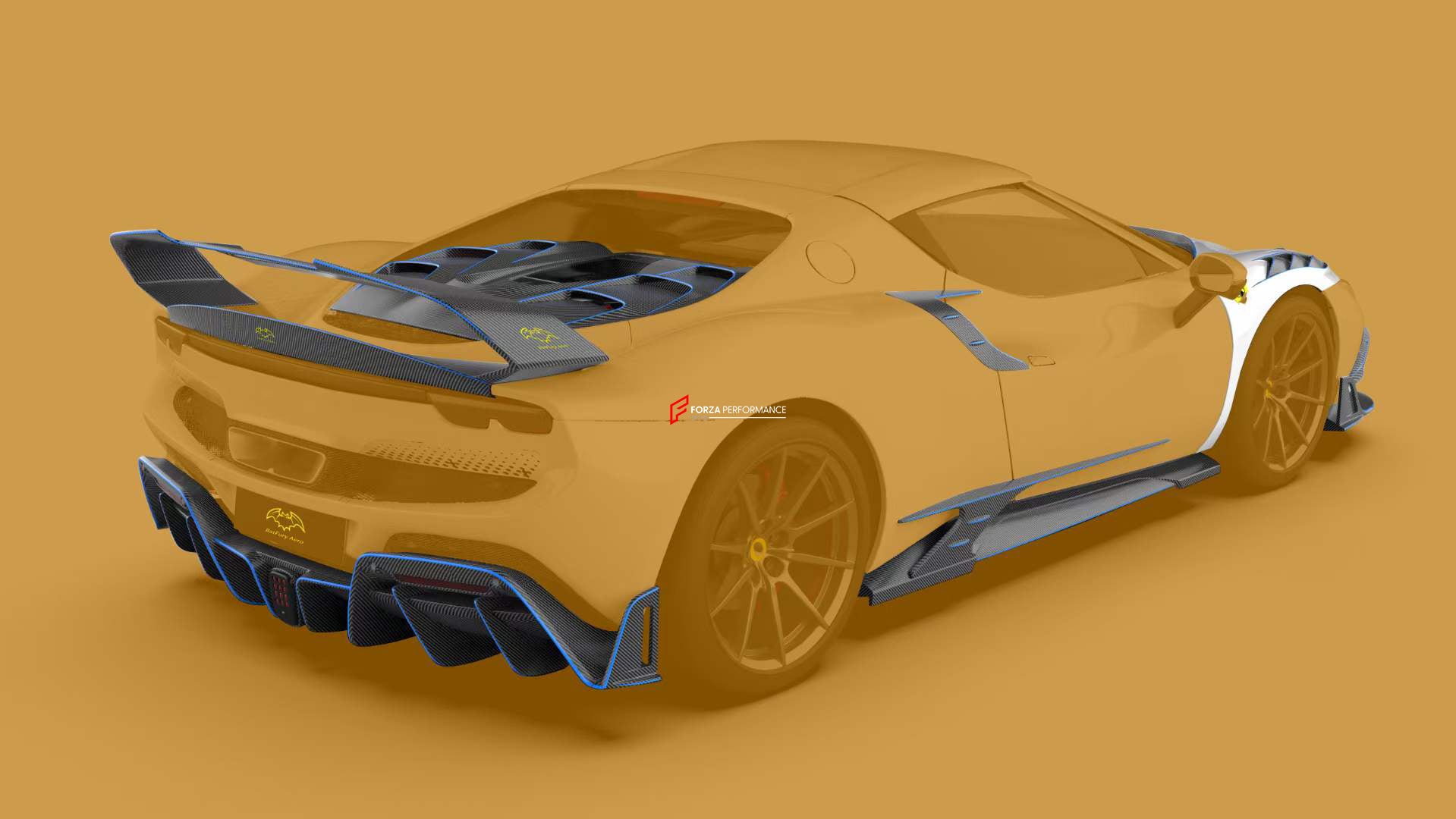 CARBON BODY KIT for FERRARI 296 GTB/GTS  Set includes: Front Lip Front Bumper Air Vent Covers Hood Panel Trim Fender Vents Side Skirts Side Air Vent Covers Engine Cover Rear Spoiler Rear Diffuser