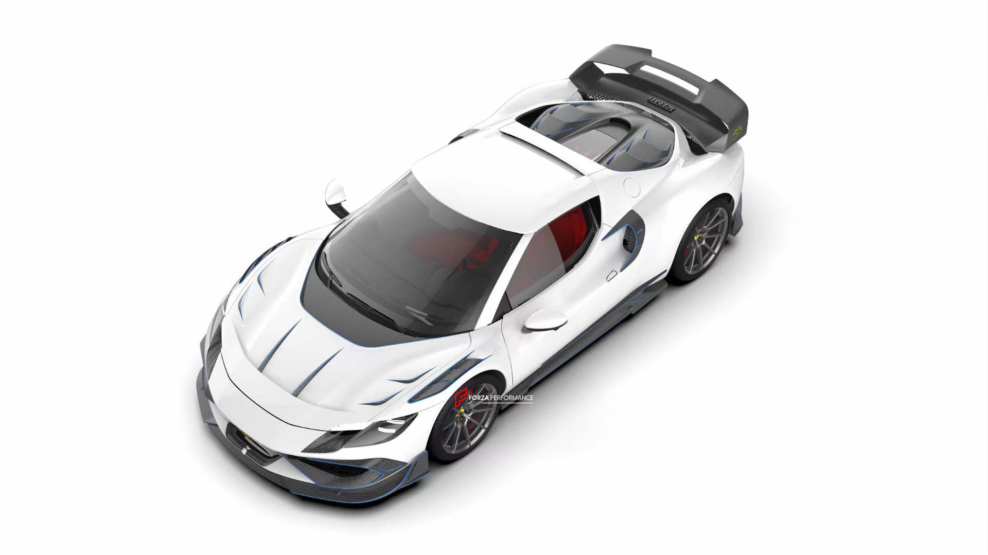 CARBON BODY KIT for FERRARI 296 GTB/GTS  Set includes: Front Lip Front Bumper Air Vent Covers Hood Panel Trim Fender Vents Side Skirts Side Air Vent Covers Engine Cover Rear Spoiler Rear Diffuser