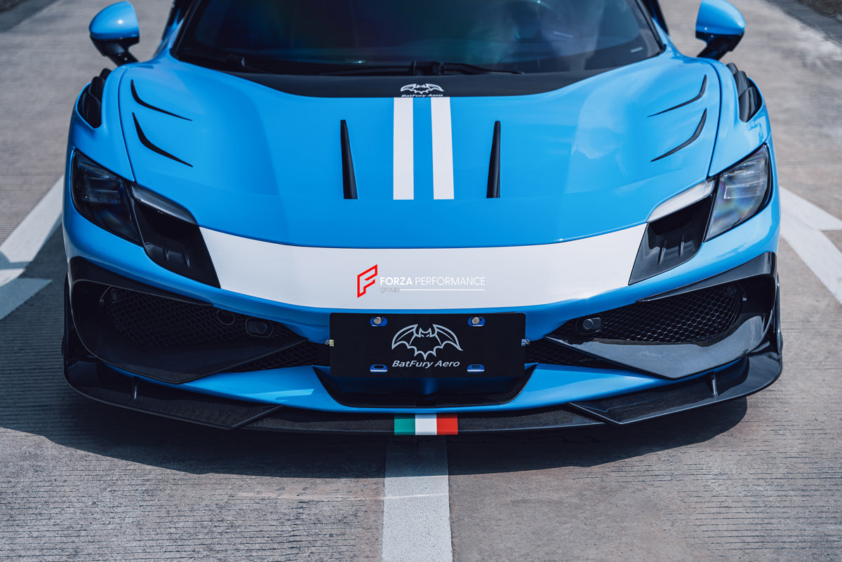 CARBON BODY KIT for FERRARI 296 GTB/GTS  Set includes: Front Lip Front Bumper Air Vent Covers Hood Panel Trim Fender Vents Side Skirts Side Air Vent Covers Engine Cover Rear Spoiler Rear Diffuser
