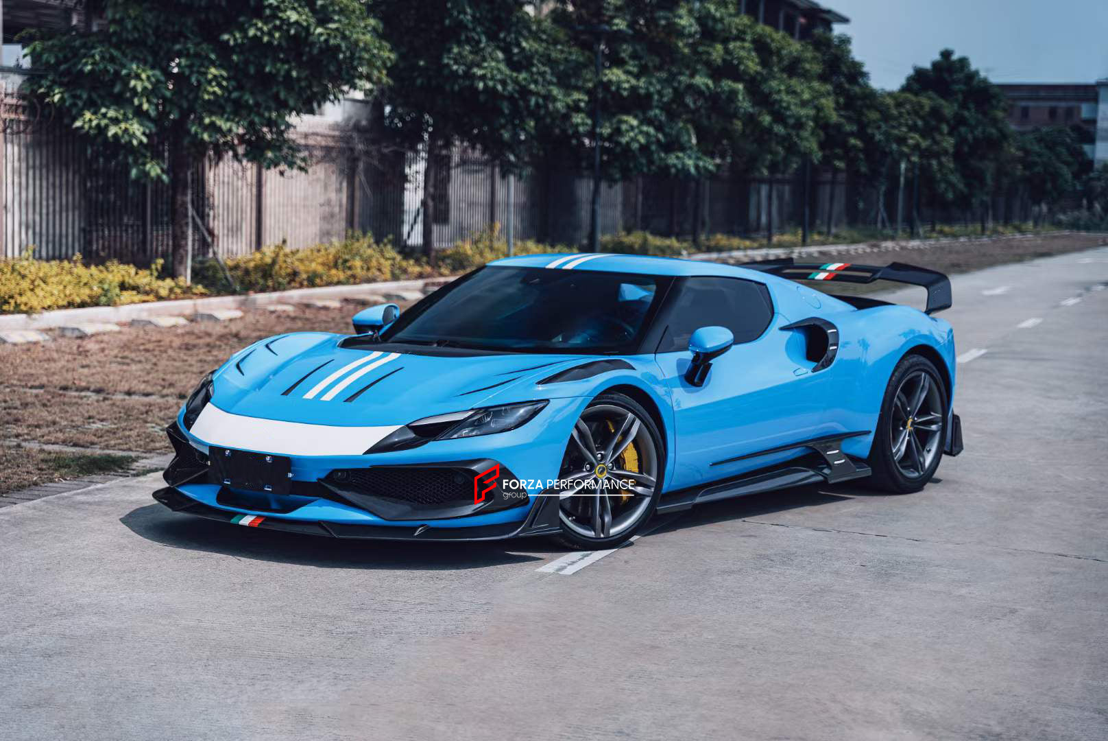 CARBON BODY KIT for FERRARI 296 GTB/GTS  Set includes: Front Lip Front Bumper Air Vent Covers Hood Panel Trim Fender Vents Side Skirts Side Air Vent Covers Engine Cover Rear Spoiler Rear Diffuser