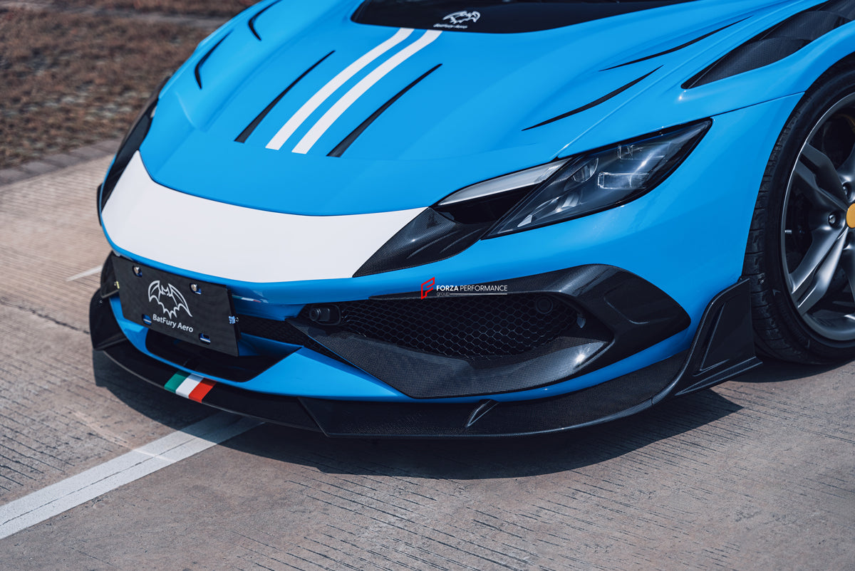 CARBON BODY KIT for FERRARI 296 GTB/GTS  Set includes: Front Lip Front Bumper Air Vent Covers Hood Panel Trim Fender Vents Side Skirts Side Air Vent Covers Engine Cover Rear Spoiler Rear Diffuser